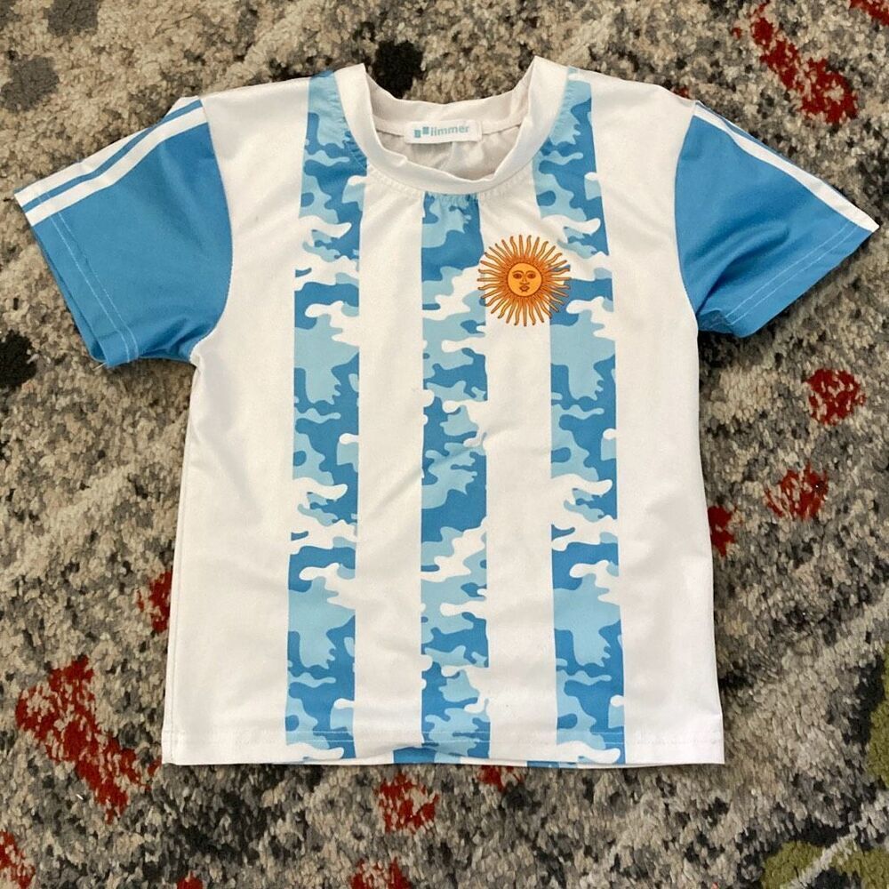 Kids Argentina Soccer Jersey Style Shirt Blue White Size XS
